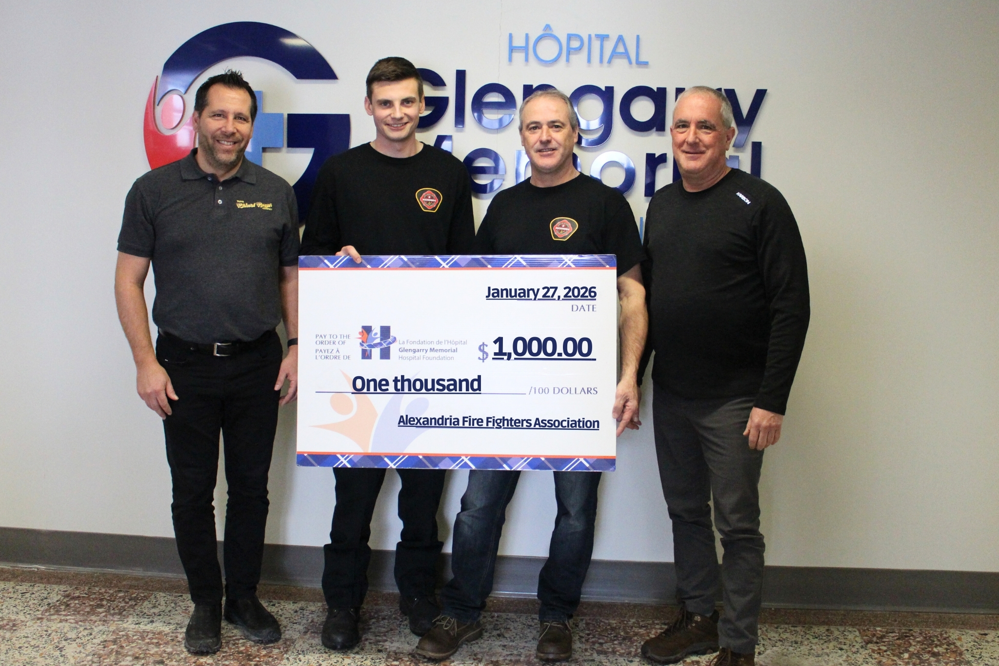 L&rsquo;Association des pompiers d&rsquo;Alexandria fait un don de 1 000 $ &agrave; la campagne du tomodensitom&egrave;tre de la Fondation de l&rsquo;HGMH, &agrave; l&rsquo;H&ocirc;pital Glengarry Memorial